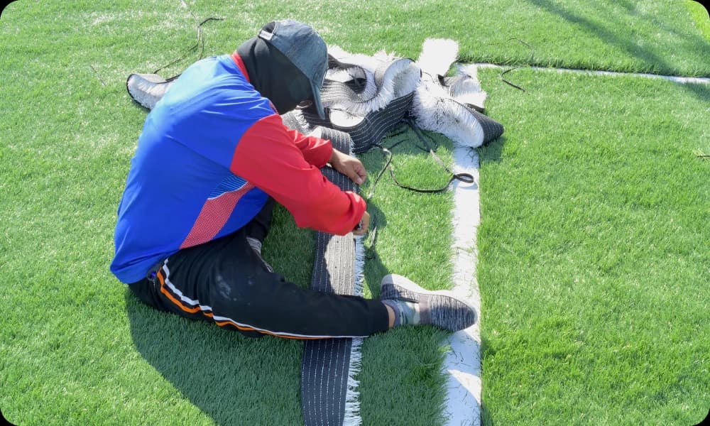 artificial grass installation by expert installer on a small football field